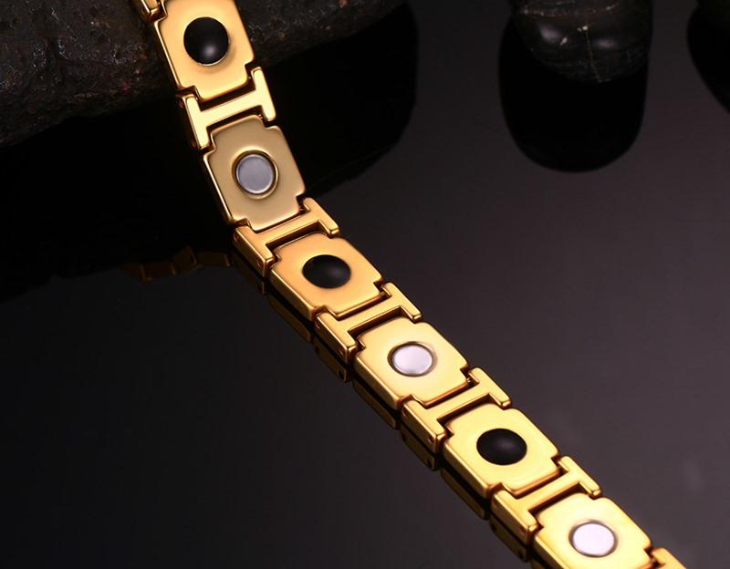 Gold Tungsten Carbide Cushion Links Tennis Bracelet With Magnetic Beads Wholesale Plated 11mm - Ables Mall