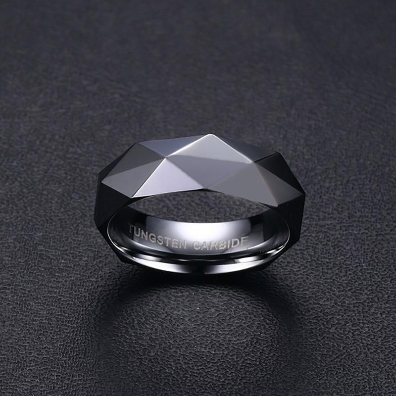 High Polished Tungsten Faceted Engagement Ring Diamond Cut Band Wholesale 6mm - Ables Mall