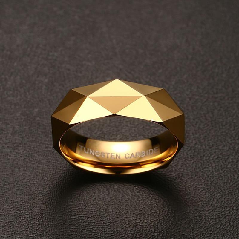 High Polished Tungsten Faceted Engagement Ring Diamond Cut Band Wholesale 6mm - Ables Mall