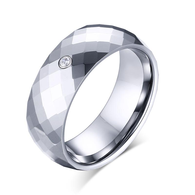 White Tungsten Engagement Band Small Facets Solitaire Stone Ring Wholesale 8mm - Ables Mall