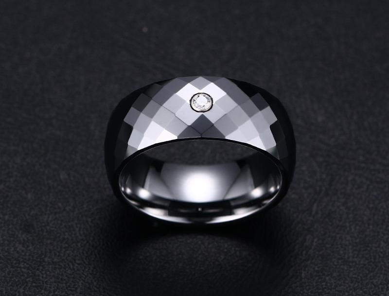 White Tungsten Engagement Band Small Facets Solitaire Stone Ring Wholesale 8mm - Ables Mall