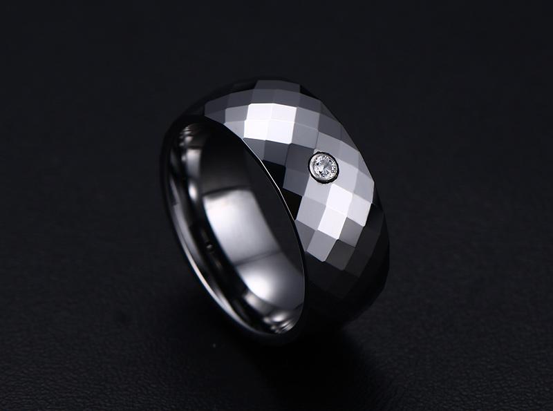 White Tungsten Engagement Band Small Facets Solitaire Stone Ring Wholesale 8mm - Ables Mall