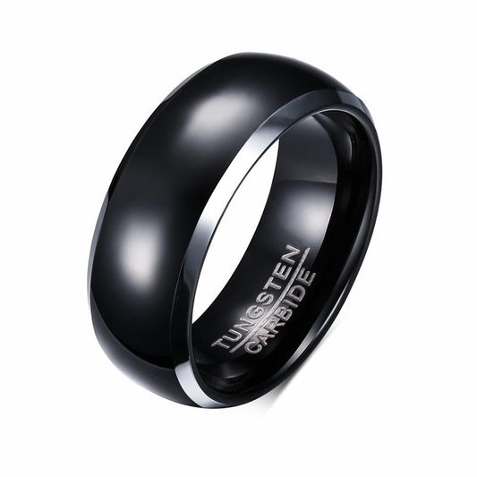 Black Tungsten Domed Engagement Ring White Rim Band Wholesale 8mm - Ables Mall