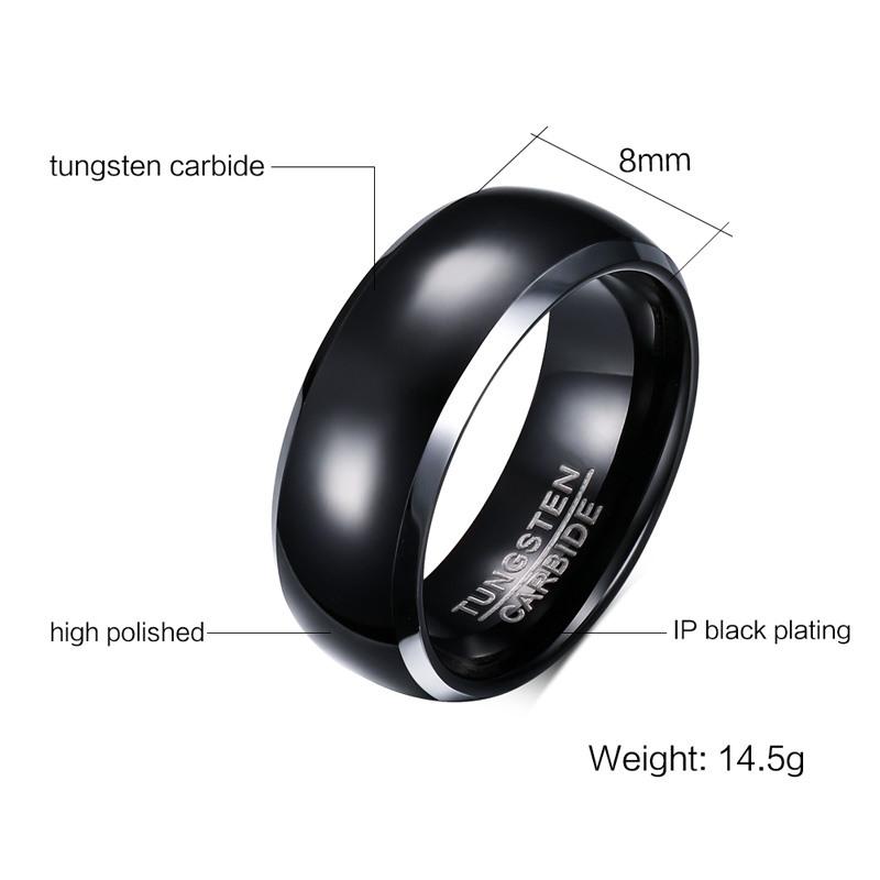 Black Tungsten Domed Engagement Ring White Rim Band Wholesale 8mm - Ables Mall