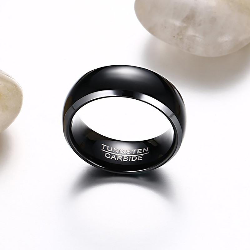 Black Tungsten Domed Engagement Ring White Rim Band Wholesale 8mm - Ables Mall