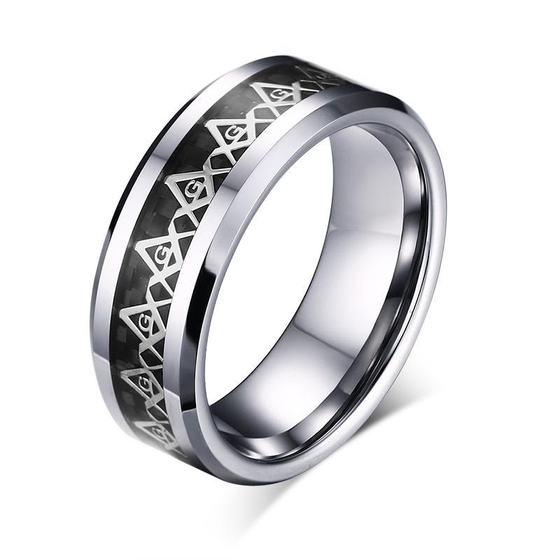 White Tungsten Masonic Engagement Ring Carbon Fiber Inlay Band Wholesale 8mm - Ables Mall
