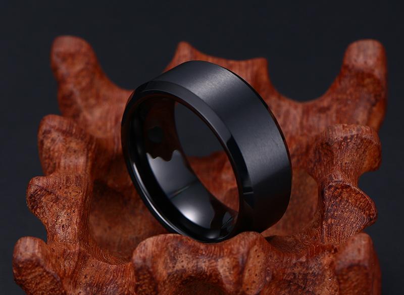 Gold Tungsten Engagement Ring Brushed Flat Black Wedding Band Plated Wholesale 8mm - Ables Mall