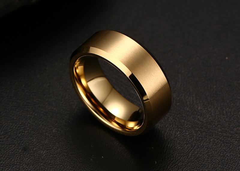 Gold Tungsten Engagement Ring Brushed Flat Black Wedding Band Plated Wholesale 8mm - Ables Mall
