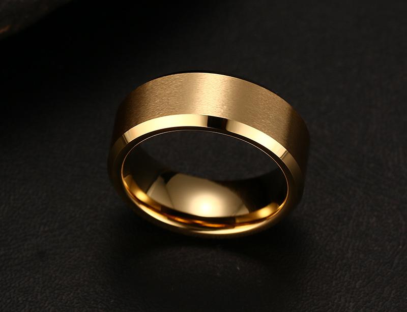 Gold Tungsten Engagement Ring Brushed Flat Black Wedding Band Plated Wholesale 8mm - Ables Mall