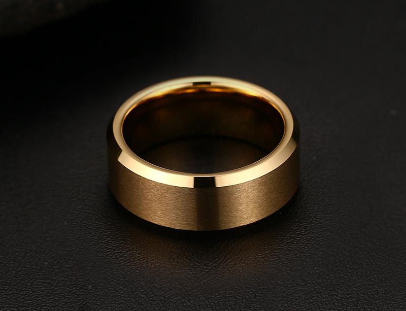 Gold Tungsten Engagement Ring Brushed Flat Black Wedding Band Plated Wholesale 8mm - Ables Mall
