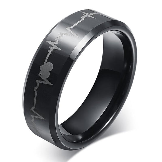 Black Tungsten Engagement Band Heart Beat Wedding Ring Wholesale 8mm - Ables Mall