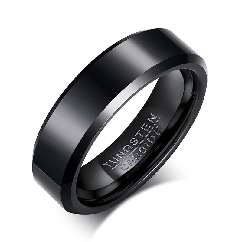 Black Tungsten Plain Flat Engagement Band Beveled Ring Wholesale 6mm - Ables Mall