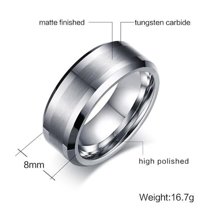 White Tungsten Brushed Center Engagement Band Flat Ring Wholesale 8mm - Ables Mall