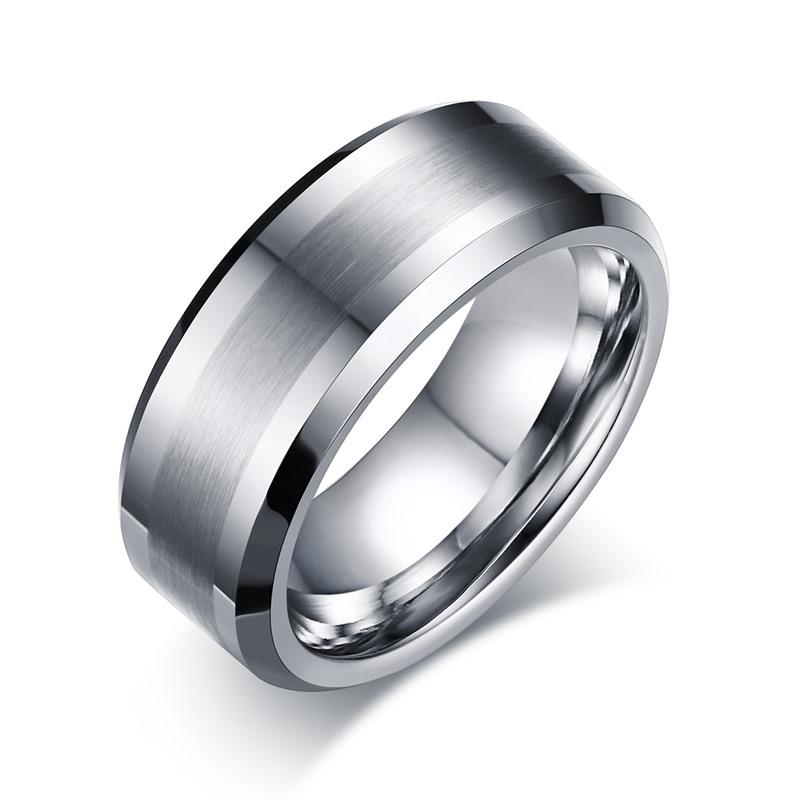 White Tungsten Brushed Center Engagement Band Flat Ring Wholesale 8mm - Ables Mall