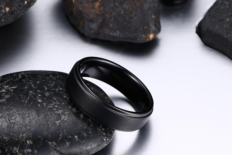 Black Tungsten Band Brushed Center Steps Engagement Ring Wholesale 7mm - Ables Mall
