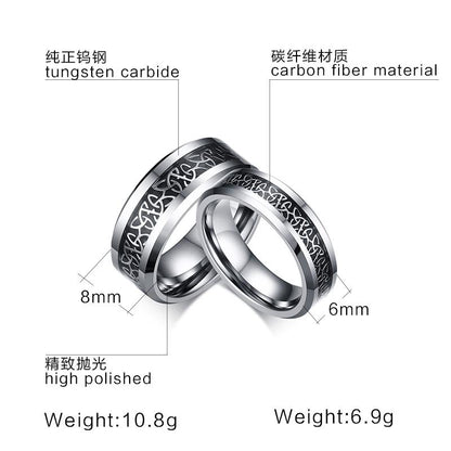White Tungsten Ring For Couple Pattern Inlay Band Wholesale 6mm 8mm - Ables Mall
