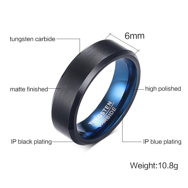 Black Tungsten Blue Two-Tone Engagement Band Ring Wholesale 6mm - Ables Mall