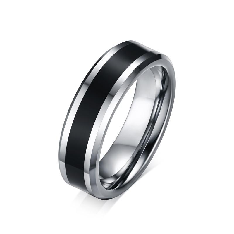 White Tungsten Wedding Band Black Enamel Engagement Ring Wholesale - Ables Mall