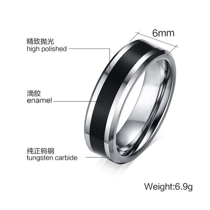 White Tungsten Wedding Band Black Enamel Engagement Ring Wholesale - Ables Mall