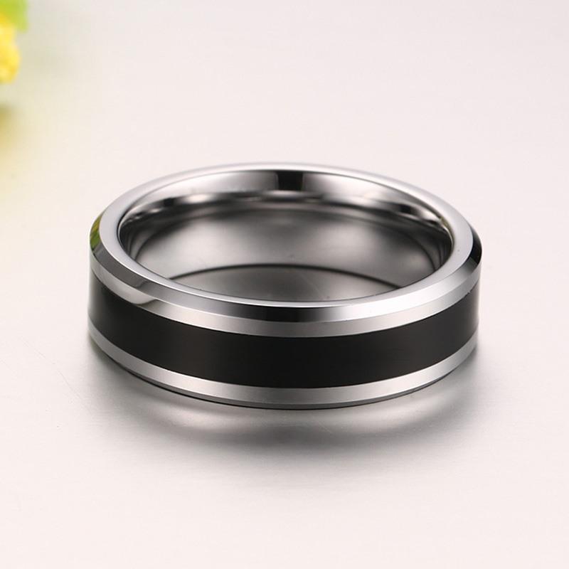 White Tungsten Wedding Band Black Enamel Engagement Ring Wholesale - Ables Mall