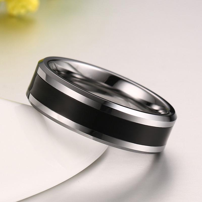 White Tungsten Wedding Band Black Enamel Engagement Ring Wholesale - Ables Mall