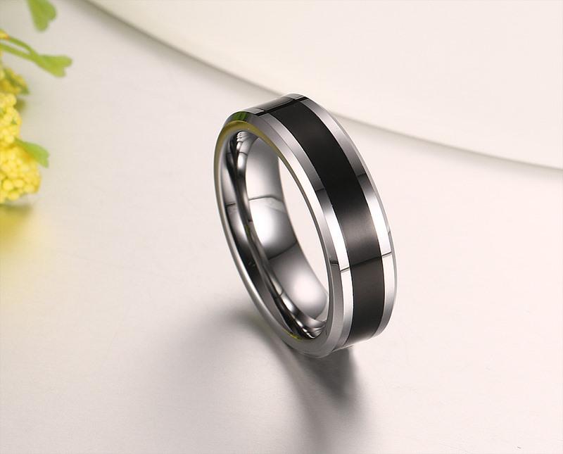 White Tungsten Wedding Band Black Enamel Engagement Ring Wholesale - Ables Mall