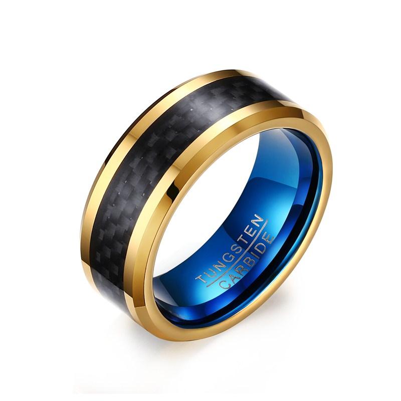Gold Plated Tungsten Engagement Ring Blue Men's Band Wholesale 8mm - Ables Mall