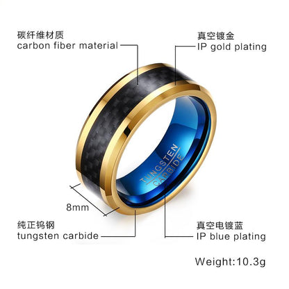 Gold Plated Tungsten Engagement Ring Blue Men's Band Wholesale 8mm - Ables Mall