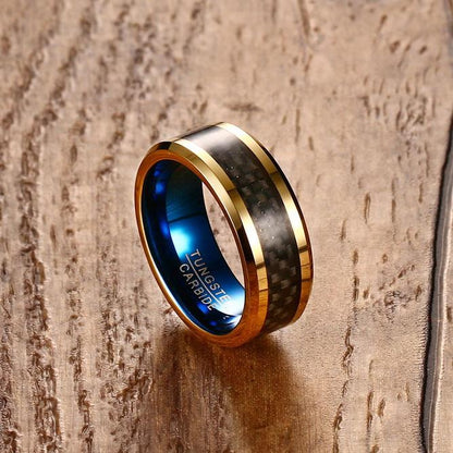 Gold Plated Tungsten Engagement Ring Blue Men's Band Wholesale 8mm - Ables Mall
