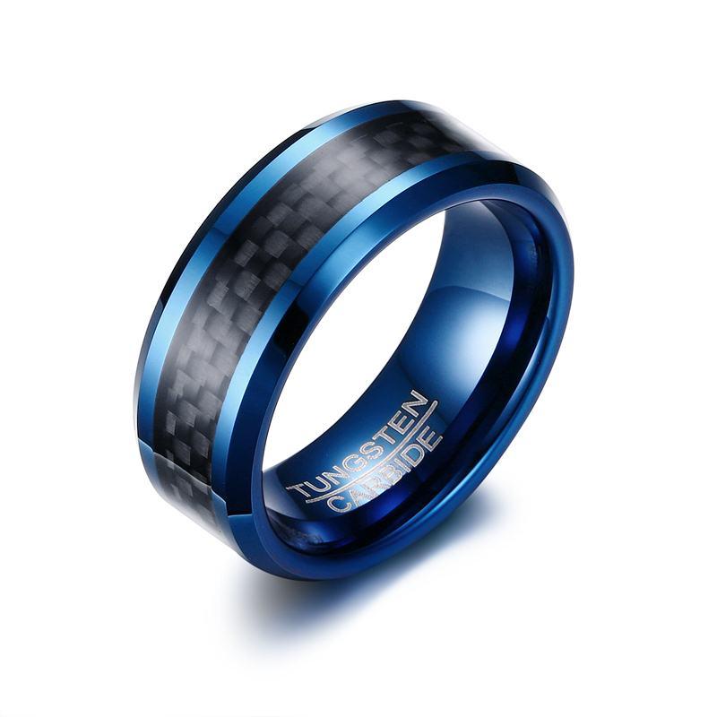 Blue Tungsten Engagement Ring Carbon Fiber Men's Band Wholesale 8mm - Ables Mall