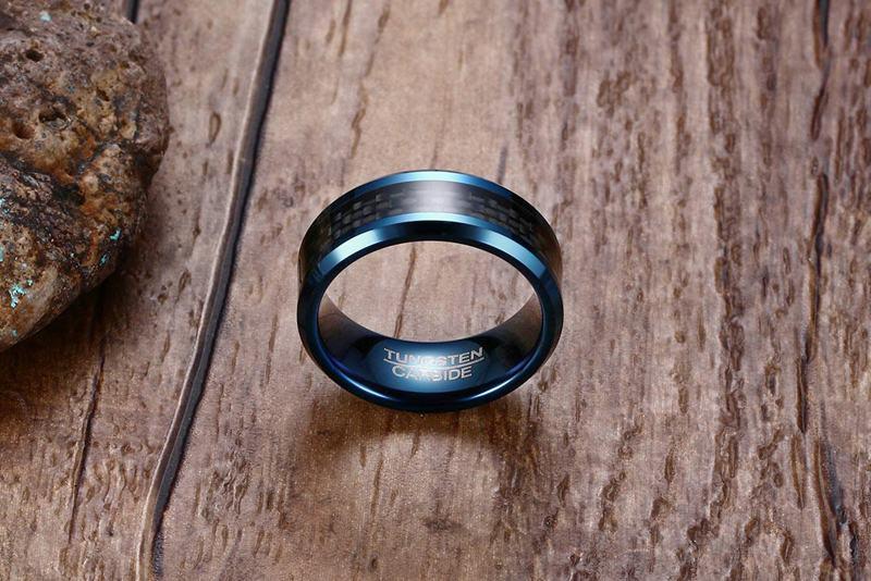 Blue Tungsten Engagement Ring Carbon Fiber Men's Band Wholesale 8mm - Ables Mall