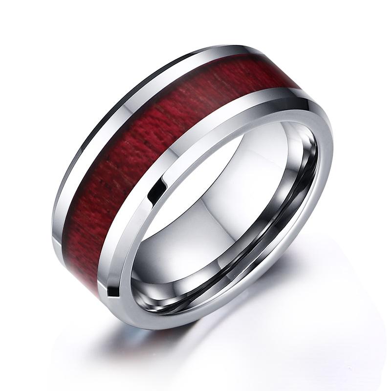 White Tungsten Engagement Ring Cherry Inlay Band Wholesale 8mm - Ables Mall