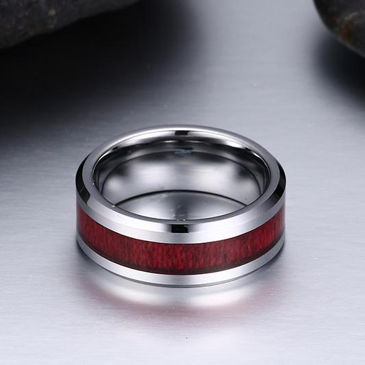 White Tungsten Engagement Ring Cherry Inlay Band Wholesale 8mm - Ables Mall