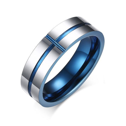 White Tungsten Engagement Ring Blue Cross Groove Lords Prayer Band Wholesale 8mm - Ables Mall