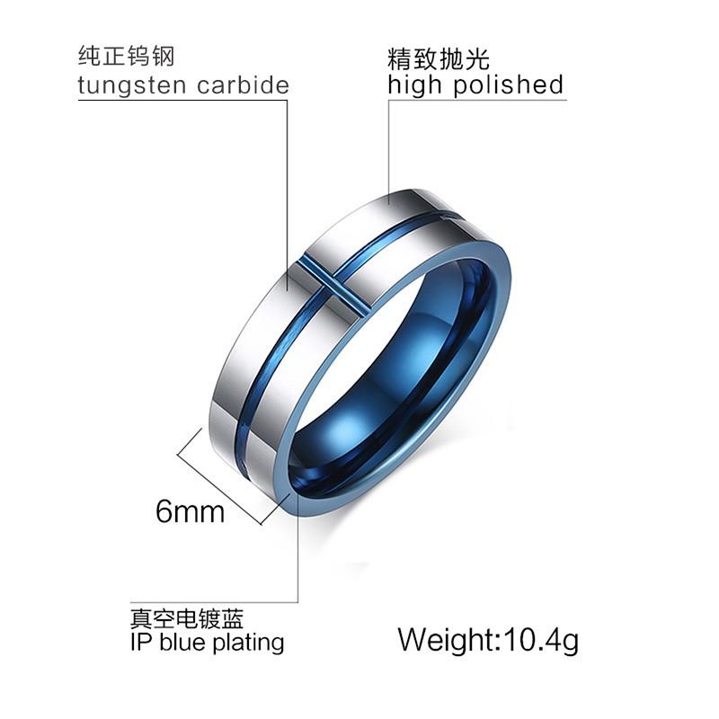 White Tungsten Engagement Ring Blue Cross Groove Lords Prayer Band Wholesale 8mm - Ables Mall