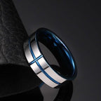 White Tungsten Engagement Ring Blue Cross Groove Lords Prayer Band Wholesale 8mm - Ables Mall