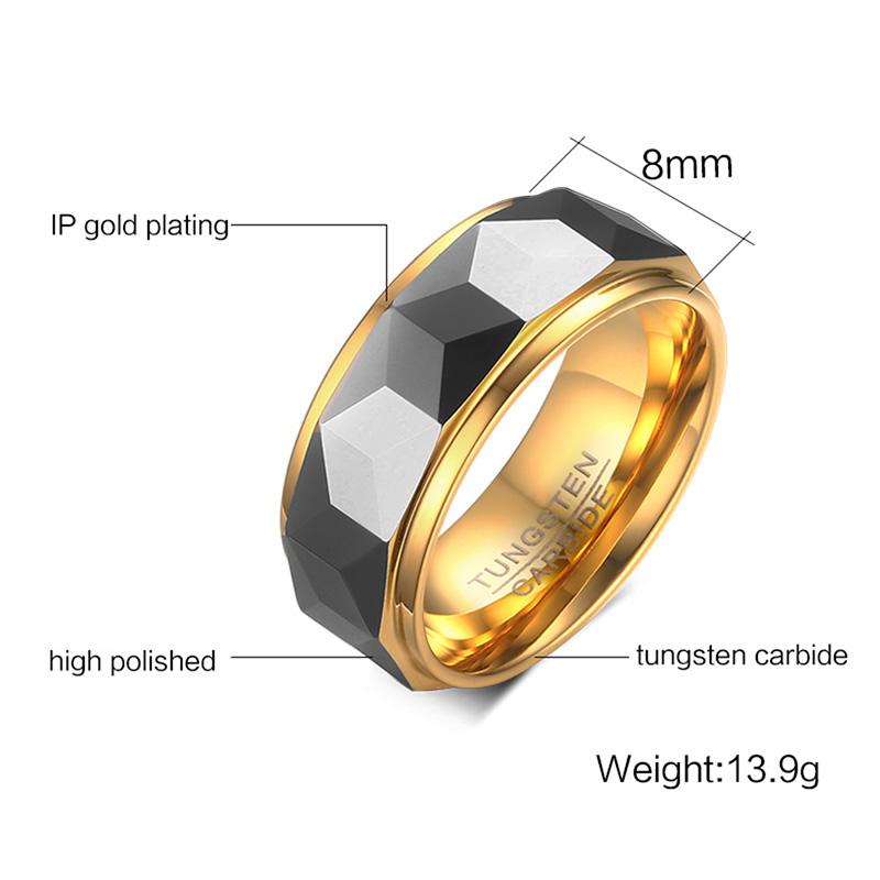 Gold Tungsten Engagement Ring Two Tone Faceted Band Wholesale Plated 8mm - Ables Mall