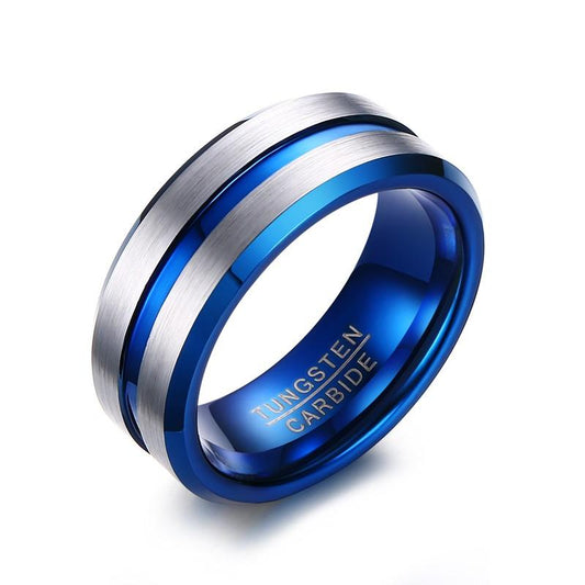 Blue Groove Tungsten Engagement Band Flat Bevel Wholesale 8mm - Ables Mall