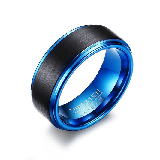 Black And Blue Tungsten Engagement Band Solid Mens Ring Wholesale 8mm - Ables Mall