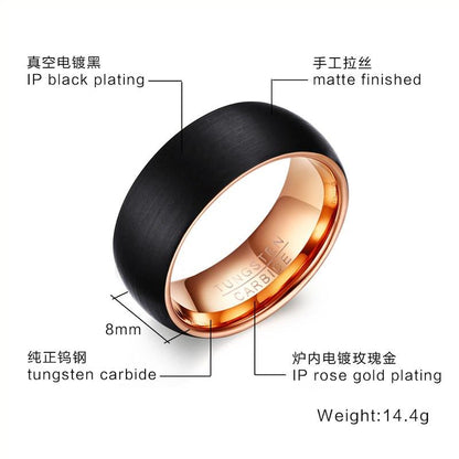 Black And Rose Gold Tungsten Engagement Band Dome Ring Wholesale Plated 8mm - Ables Mall