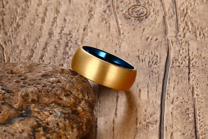 Gold Blue Tungsten Engagement Band Dome Men's Ring Wholesale Plated 8mm - Ables Mall