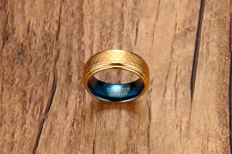 Gold Blue Tungsten Beaten Band Faceted Manly Engagement Ring Wholesale Plated 8mm - Ables Mall