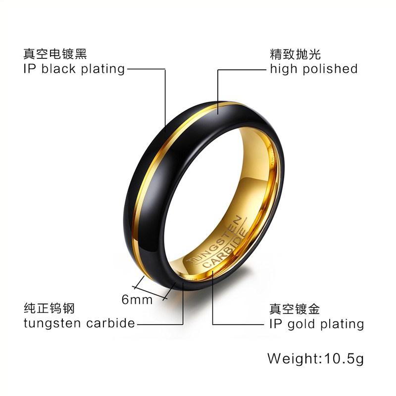 Black Tungsten Wedding Band Gold Groove Engagement Ring Wholesale Plated 6mm - Ables Mall