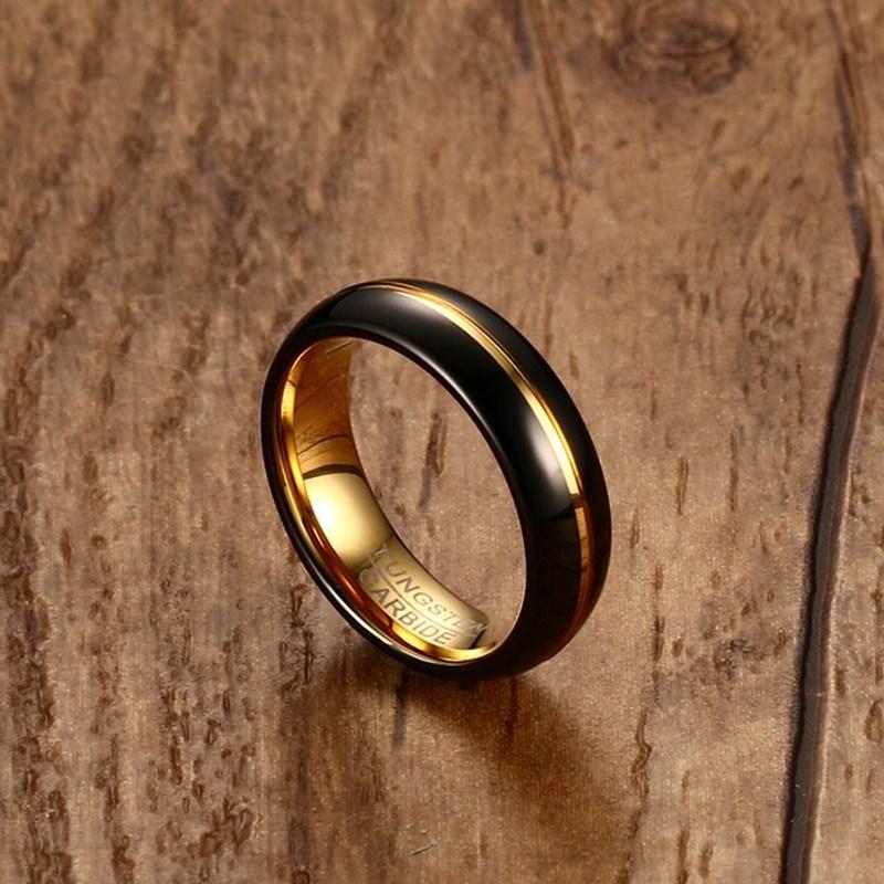 Black Tungsten Wedding Band Gold Groove Engagement Ring Wholesale Plated 6mm - Ables Mall