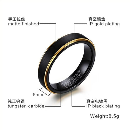 Black Tungsten Wedding Band Gold Rims Engagement Ring Wholesale Plated 5mm - Ables Mall