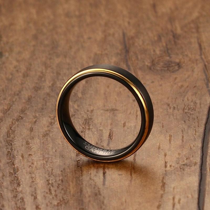 Black Tungsten Wedding Band Gold Rims Engagement Ring Wholesale Plated 5mm - Ables Mall