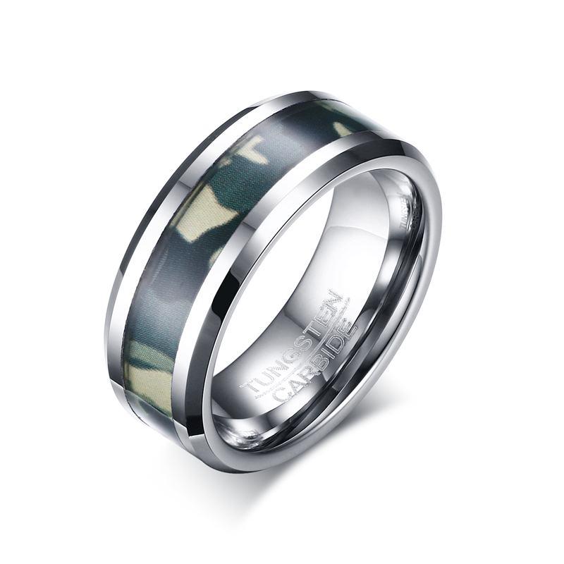 Military Camo Tungsten Ring Tough Men Beveled Non Tarnish Wholesale 8mm - Ables Mall