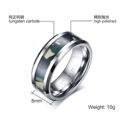 Military Camo Tungsten Ring Tough Men Beveled Non Tarnish Wholesale 8mm - Ables Mall