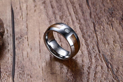 Wood Inlay Tungsten Band Solitaire Stone Engagement Ring Wholesale 8mm - Ables Mall
