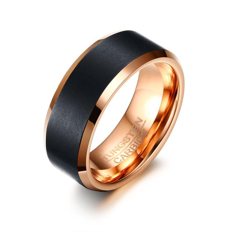 Rose Gold Tungsten Band Black Down To Earth Manly Engagement Wholesale Plated 8mm - Ables Mall